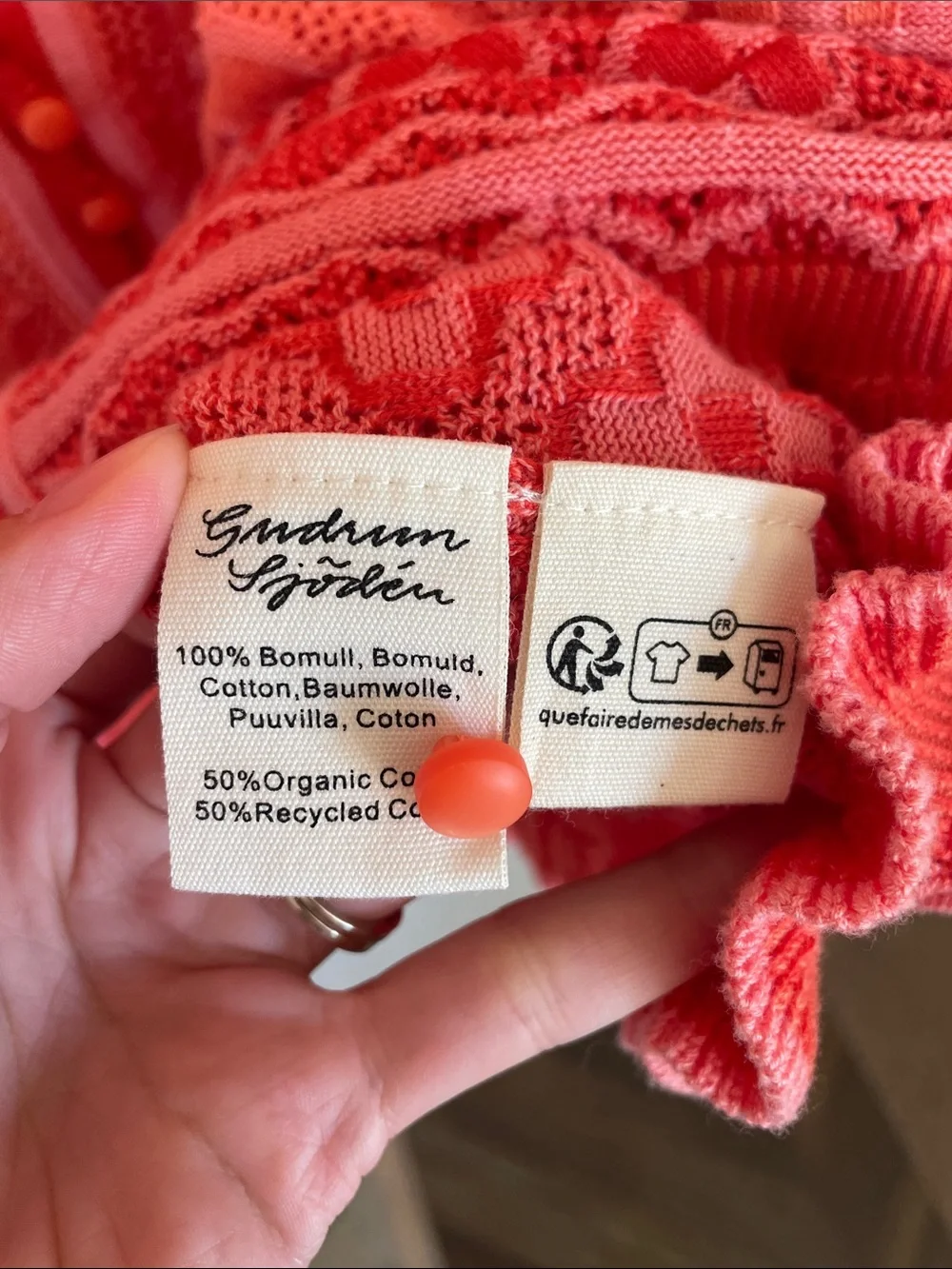 Gudrun Sjoden Coral Naima Crochet Button-Front Cardigan L Organic Cotton Artsy